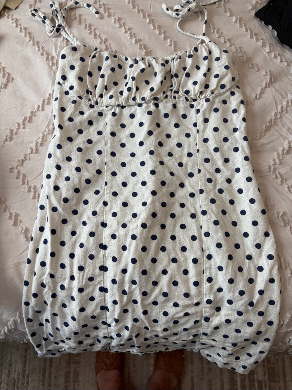 Polka Dot Tie-Strap Camisole in White and Navy